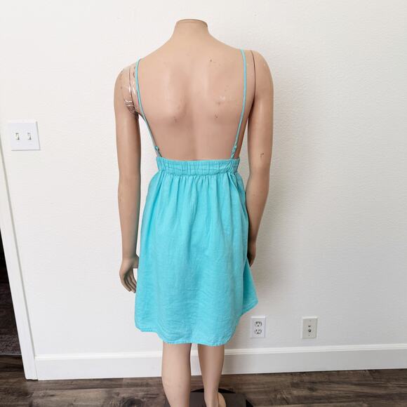 [Aerie] Blue Linen Blend Side Tie  Elastic Waist V-Neck Low Back Mini Dress XXL - Picture 3 of 12